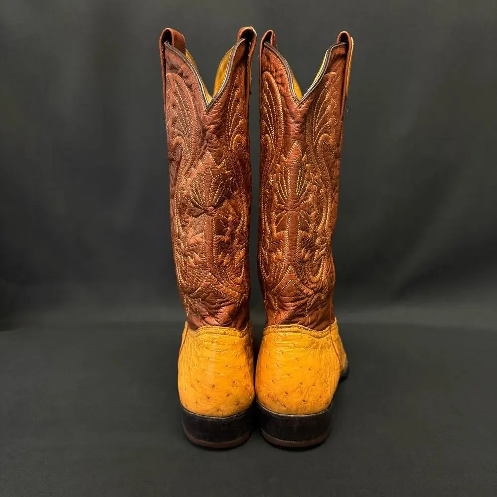 MONTANA MEN TOP QUALITY WESTERN OSTRICH & LEATHER WESTERN cowboy BOOTS us8